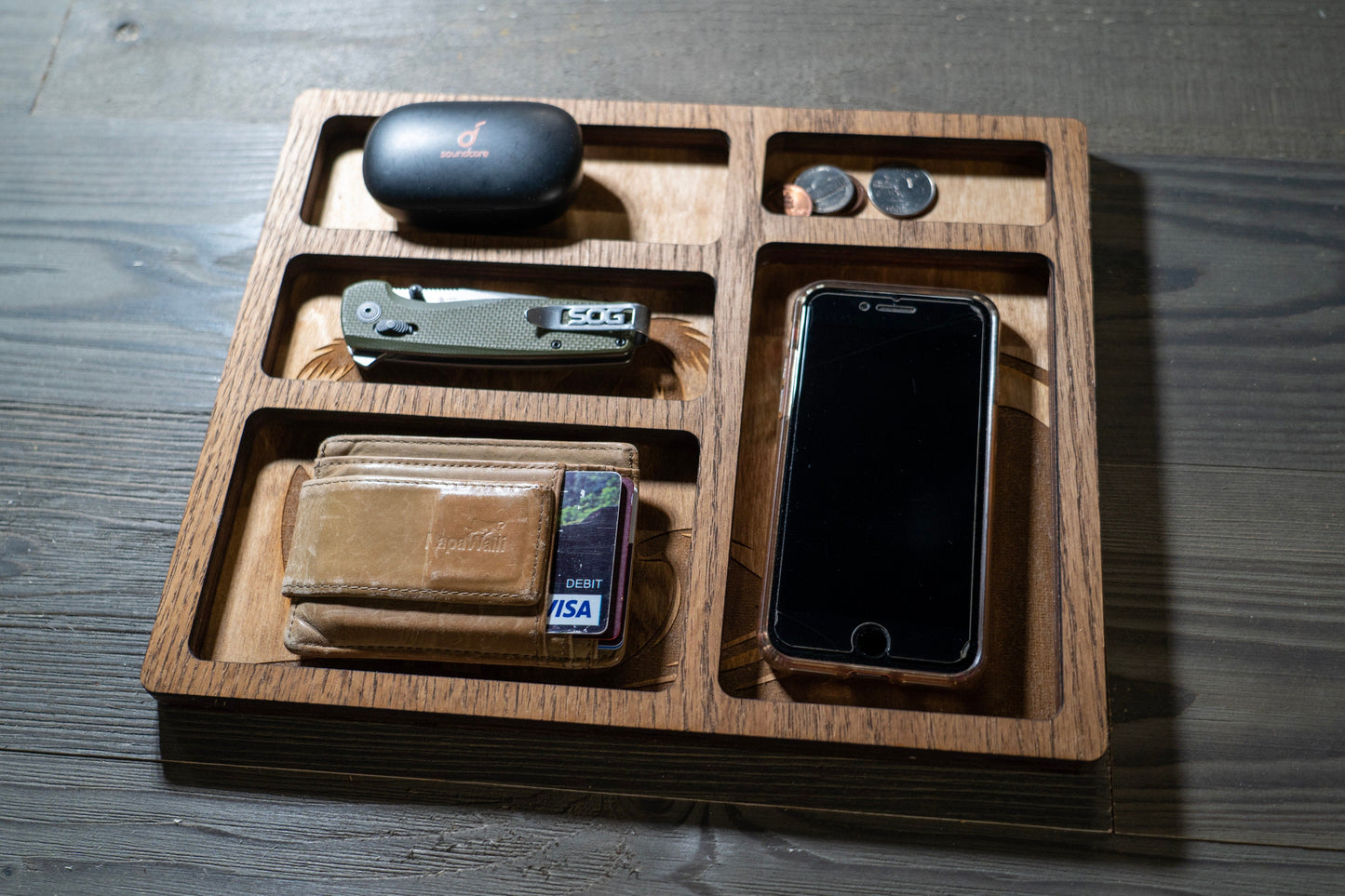 Surfing Themed EDC Nightstand Dump Tray - Wood Valet Tray - Beach