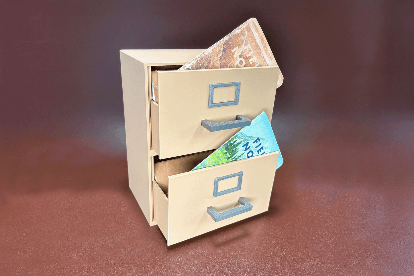Mini 3D-Printed Filing Cabinet Organizer for Small Notebooks, Index Cards & Desk Supplies and more