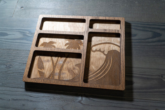 Surfing Themed EDC Nightstand Dump Tray - Wood Valet Tray - Beach