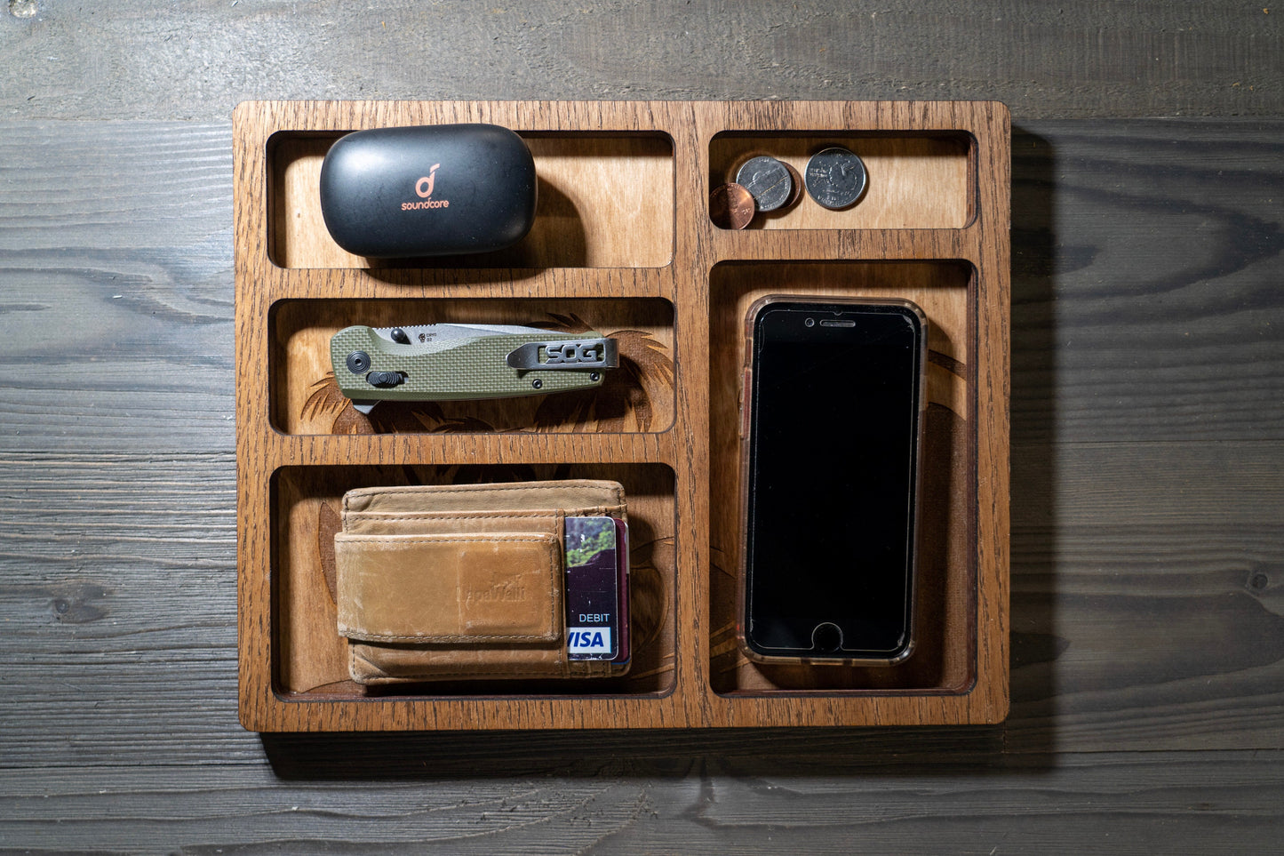 Surfing Themed EDC Nightstand Dump Tray - Wood Valet Tray - Beach