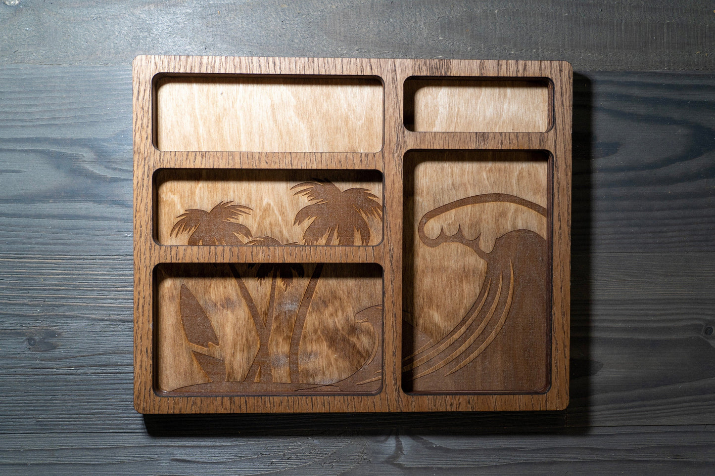Surfing Themed EDC Nightstand Dump Tray - Wood Valet Tray - Beach