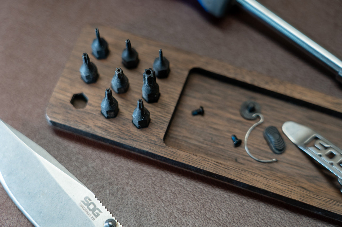 EDC Tray for Knife Maintenance - Small Parts and Cleaning Tray -  Walnut