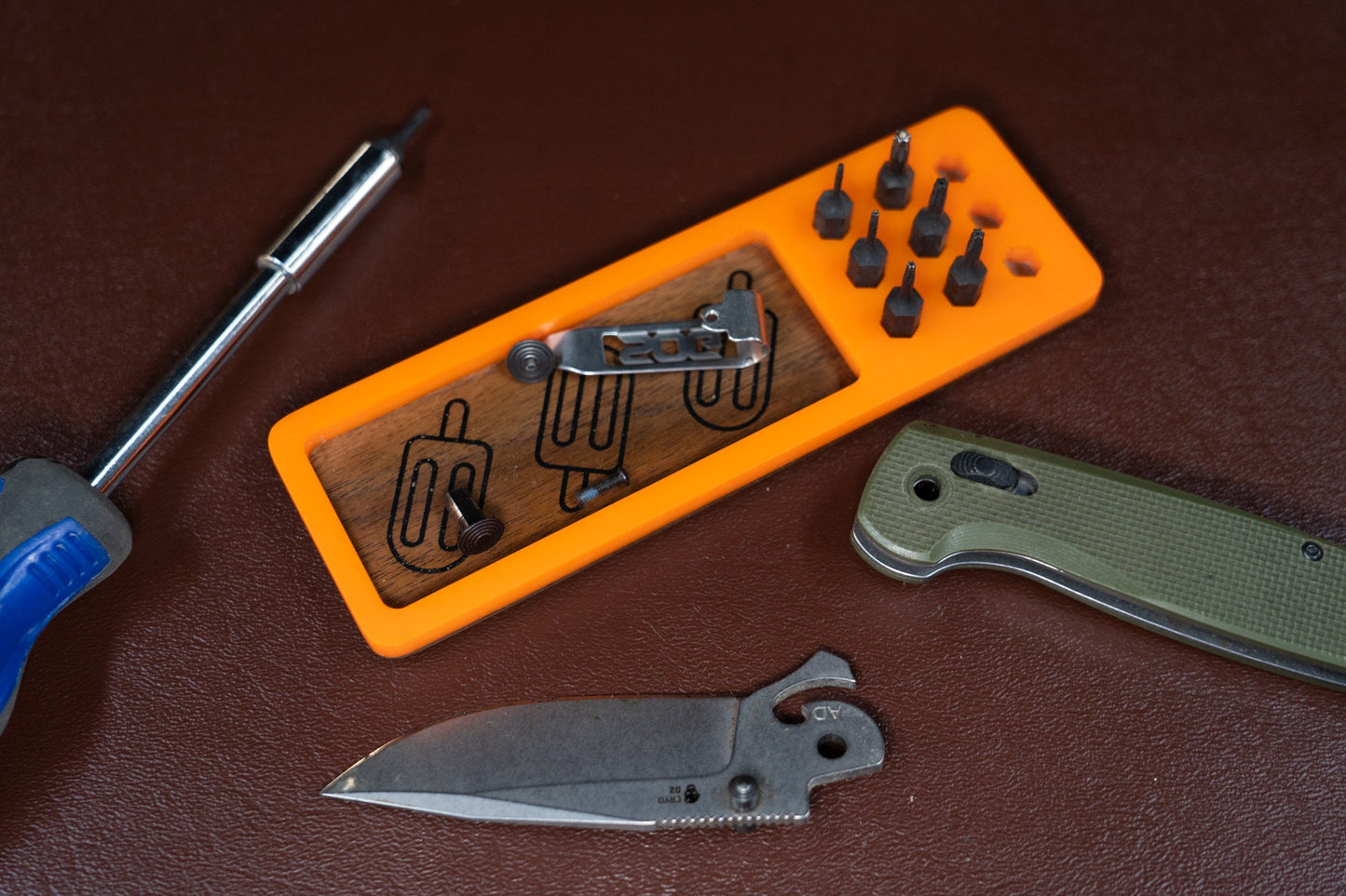 Orange Creamsicle EDC Tray for Knife Cleaning - Small Parts and Tools - Limited Run