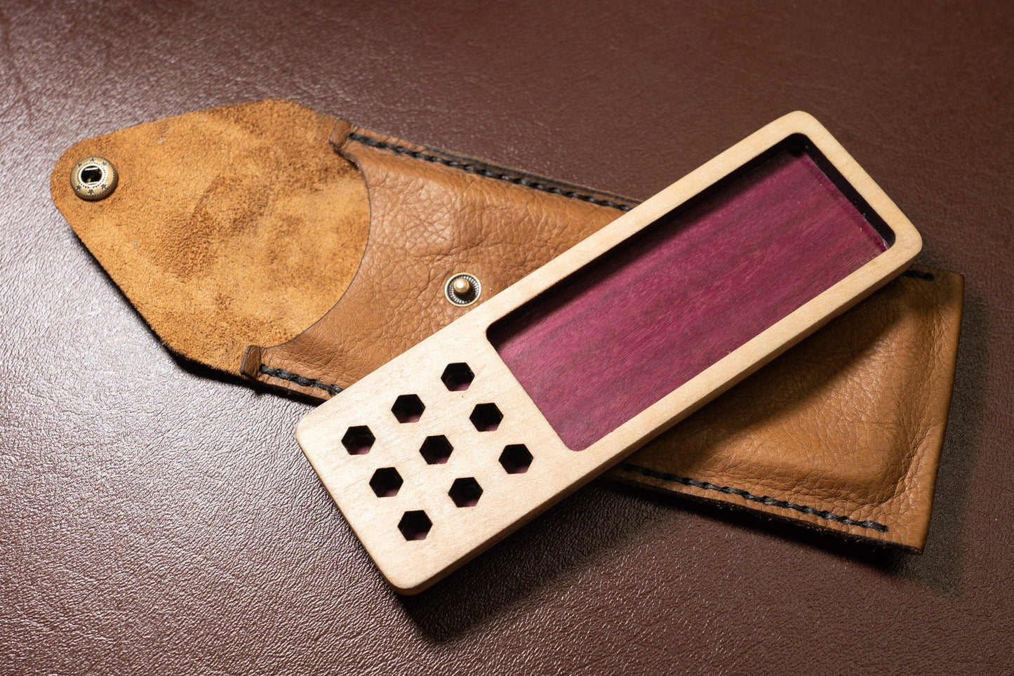 EDC Tray for Knife Maintenance - Small Parts and Cleaning Tray - Purple Heart and Maple