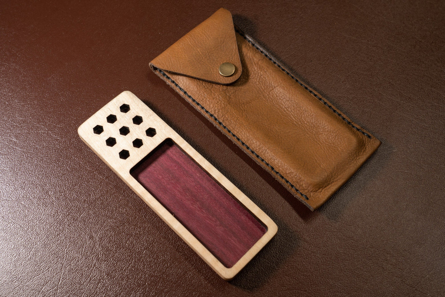 EDC Tray for Knife Maintenance - Small Parts and Cleaning Tray - Purple Heart and Maple