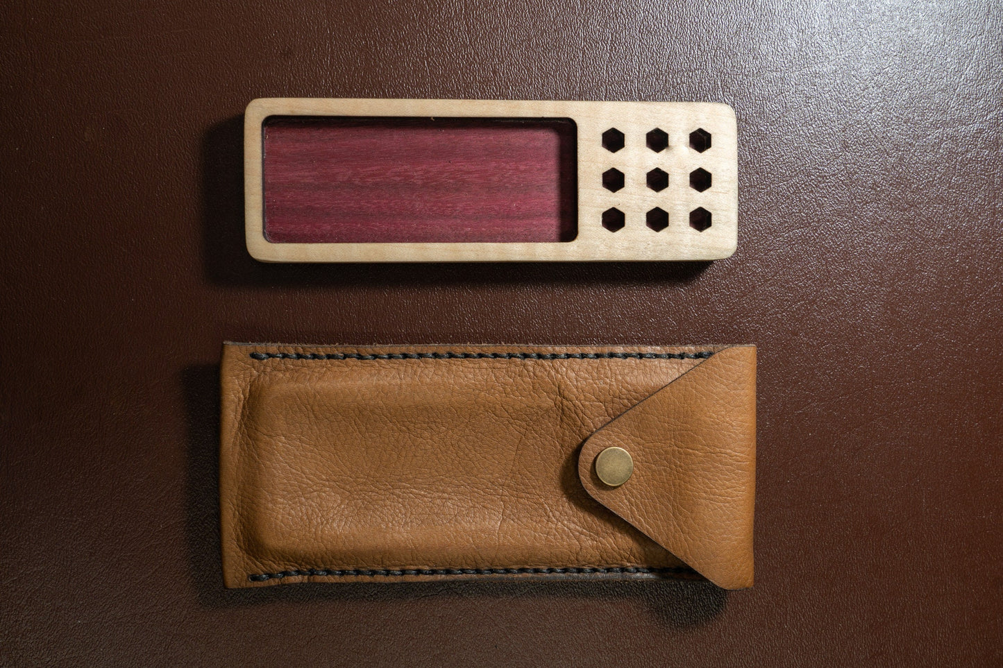 EDC Tray for Knife Maintenance - Small Parts and Cleaning Tray - Purple Heart and Maple