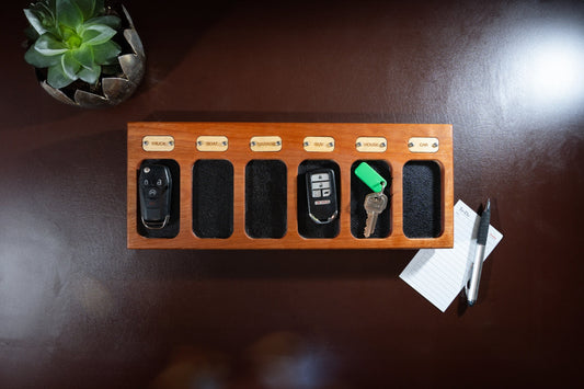 Elegant Oak Key Fob Tray - Personalized with Soft Leather Lined Compartments