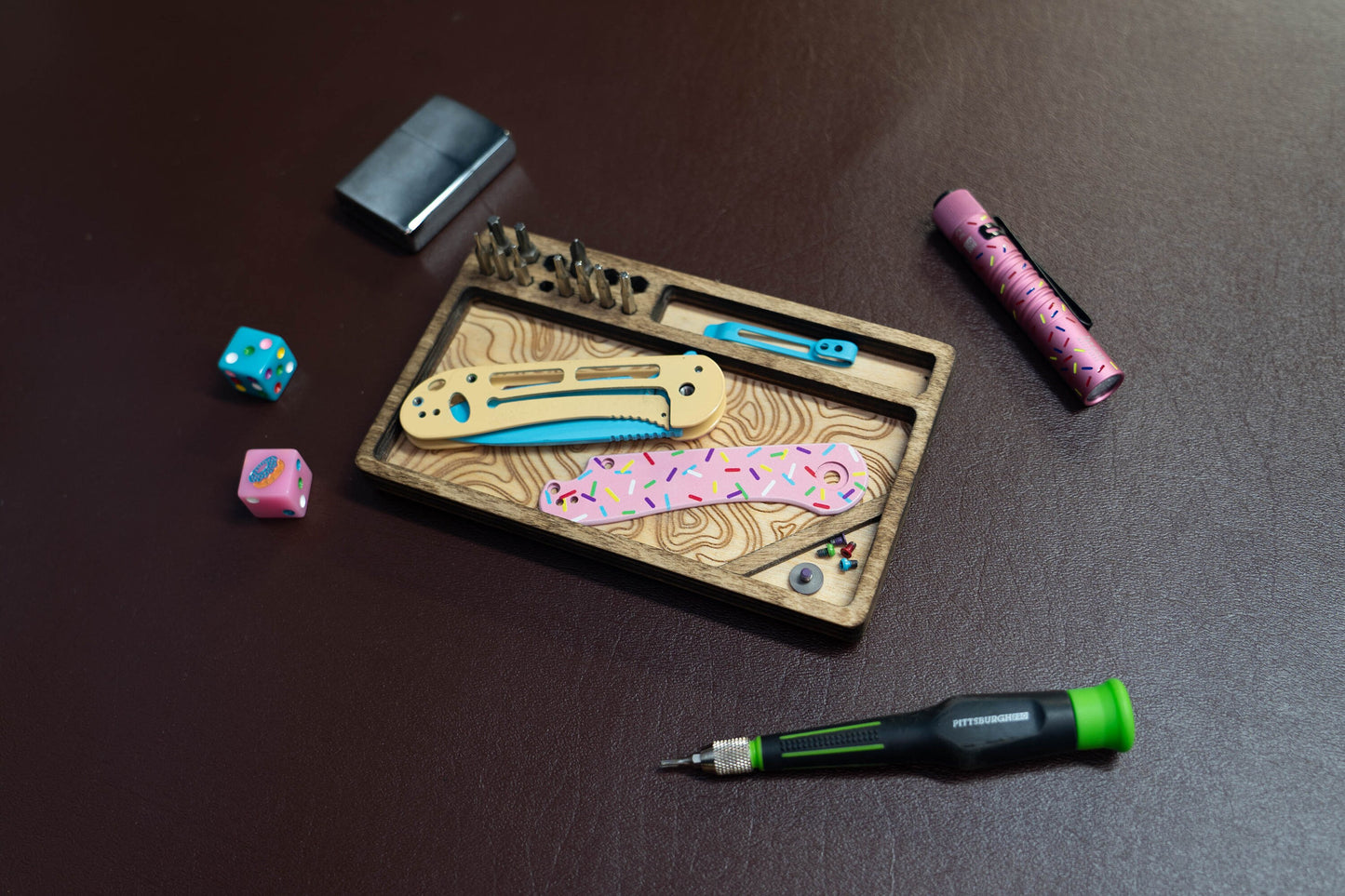 EDC Tray for Knife Maintenance - Topography Theme - Ideal for Small Parts and Cleaning