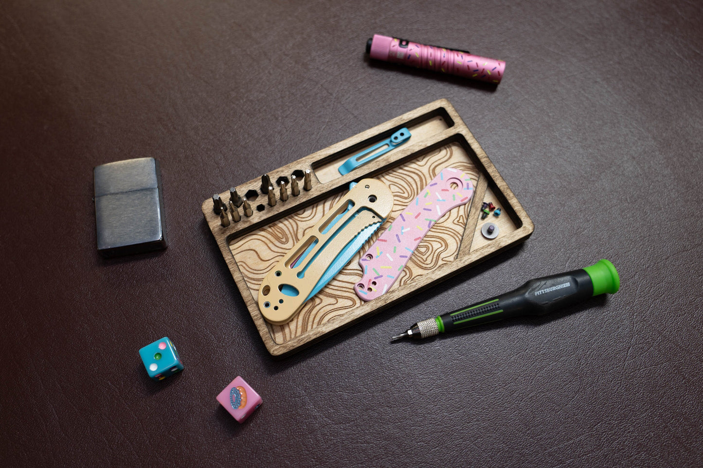 EDC Tray for Knife Maintenance - Topography Theme - Ideal for Small Parts and Cleaning