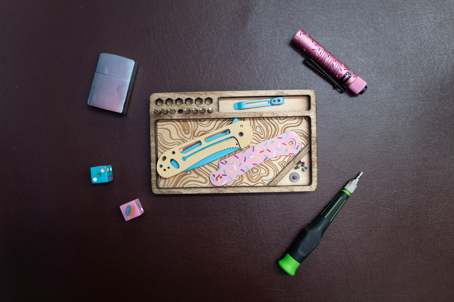 EDC Tray for Knife Maintenance - Topography Theme - Ideal for Small Parts and Cleaning