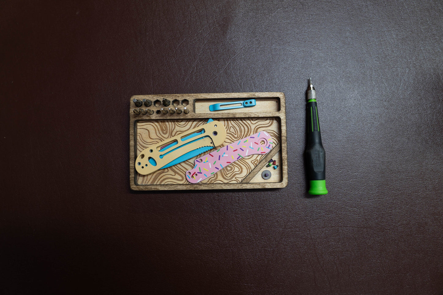 EDC Tray for Knife Maintenance - Topography Theme - Ideal for Small Parts and Cleaning