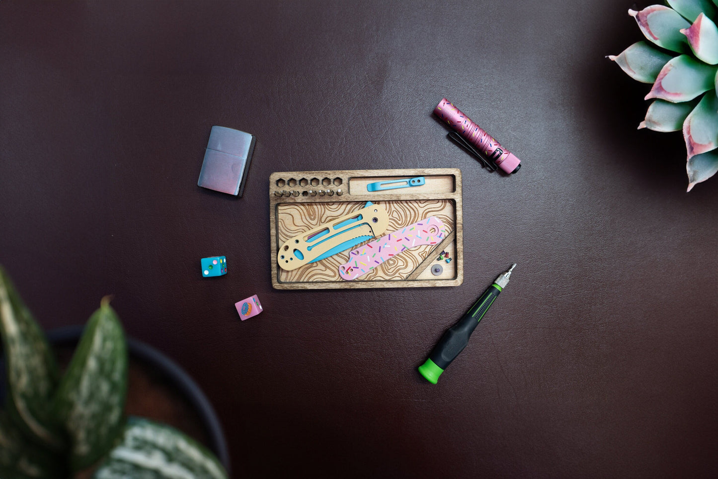 EDC Tray for Knife Maintenance - Topography Theme - Ideal for Small Parts and Cleaning